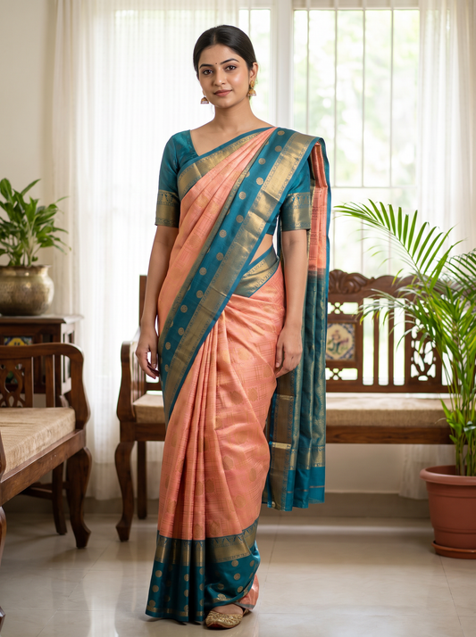 Sunset Glow Kanchi Silk Saree (Pink)