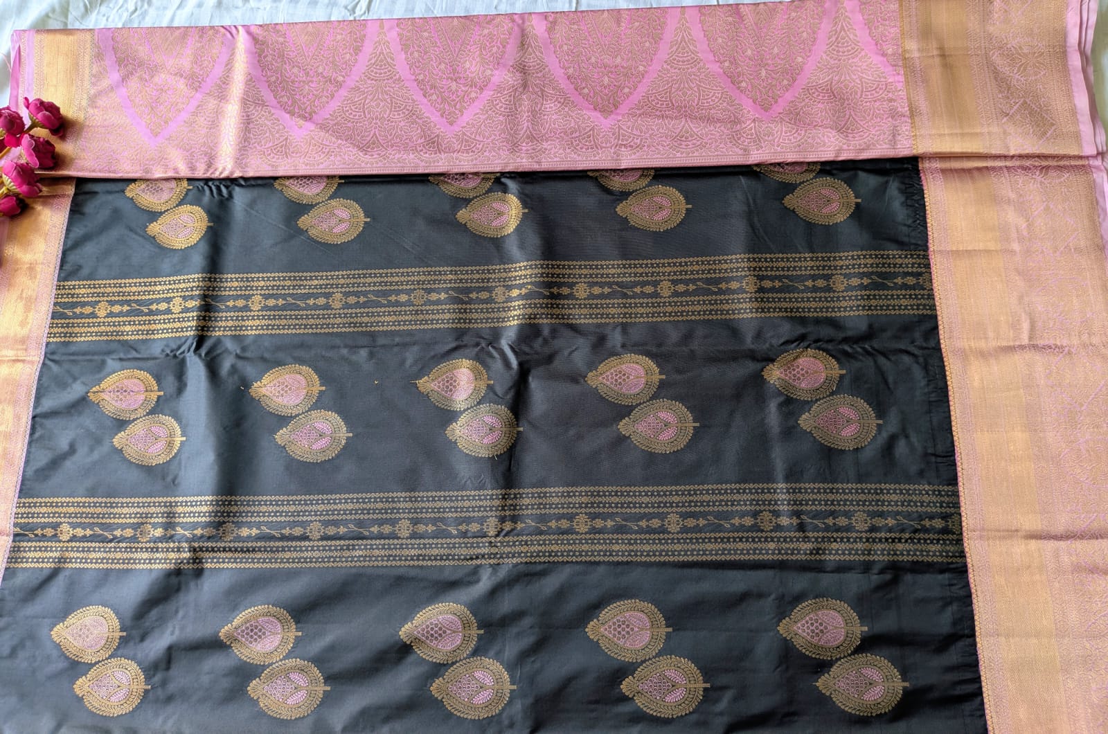 Blended Silk Saree with Earthy Rose Accents Black