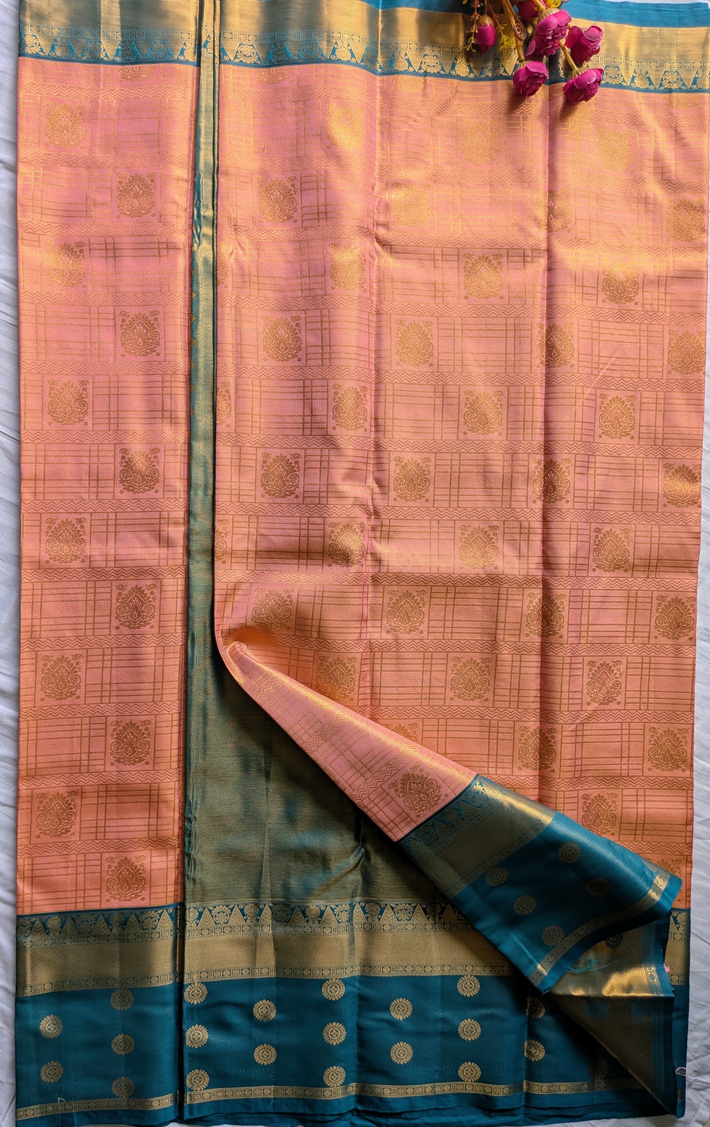 Sunset Glow Kanchi Silk Saree (Pink)