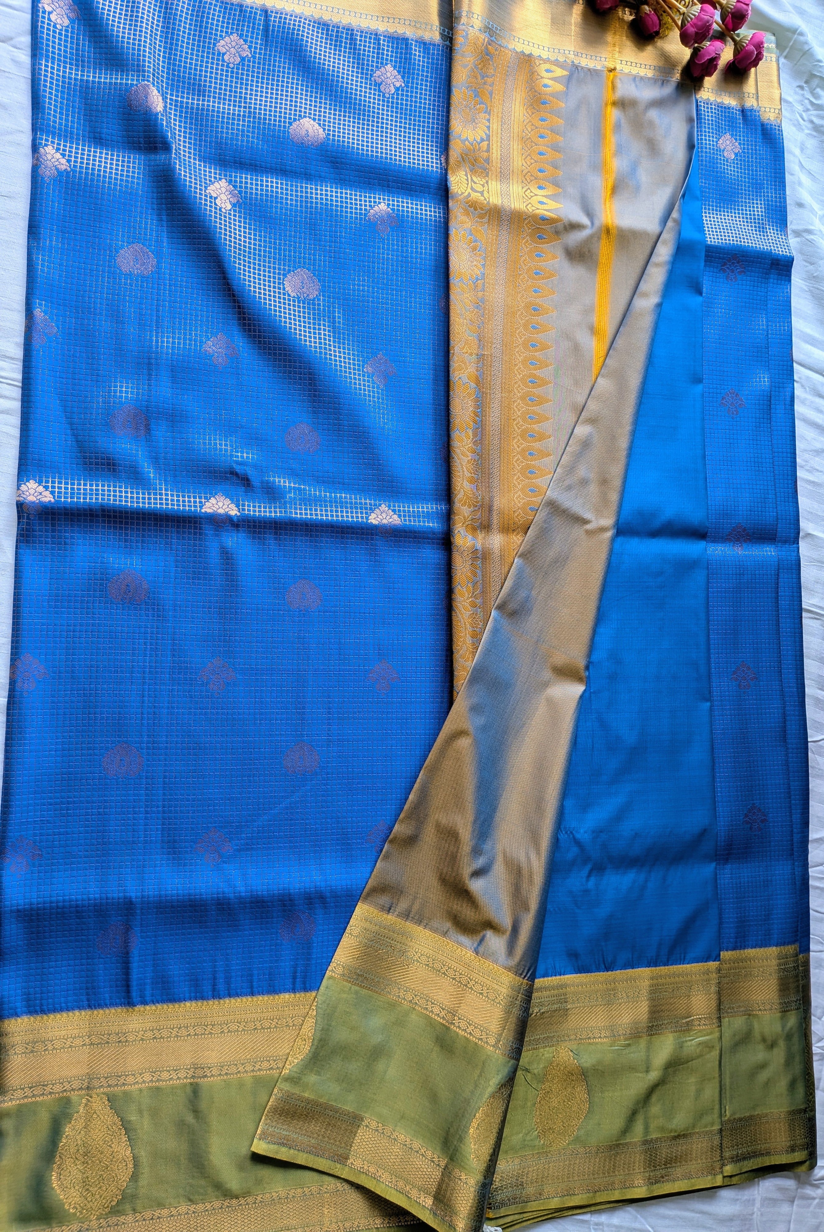 Azure Check Kanchipuram Silk Blend