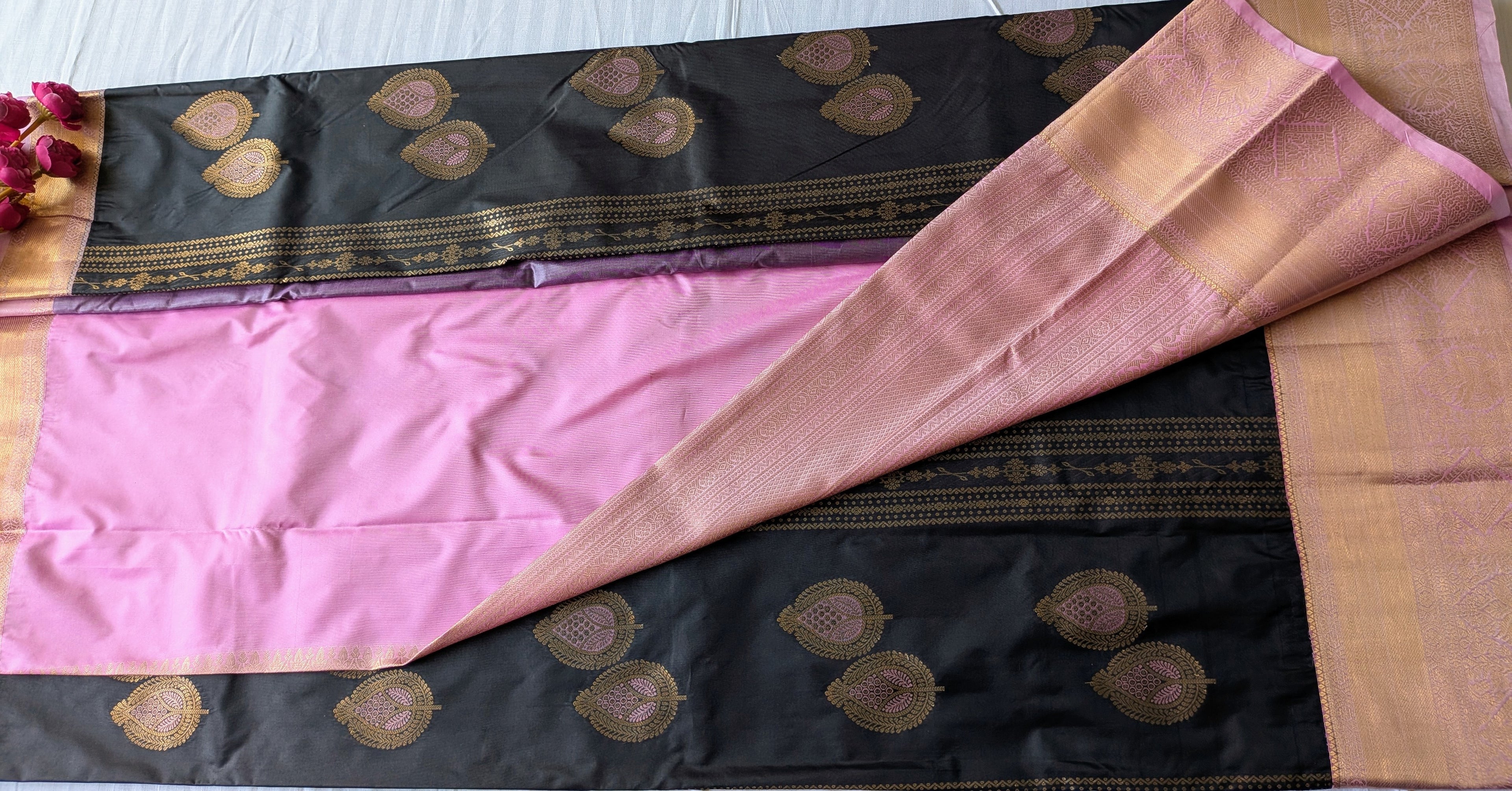 Black Paisley Border Saree