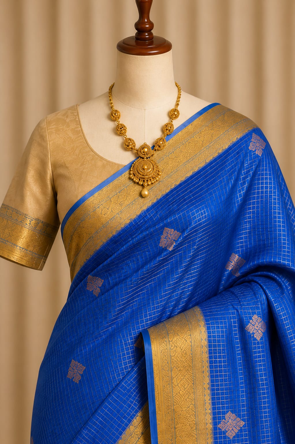 Azure Check Kanchipuram Silk Blend