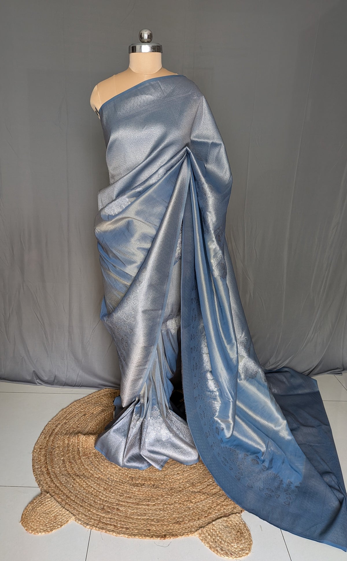 Ice Blue Silver Tissue Saree