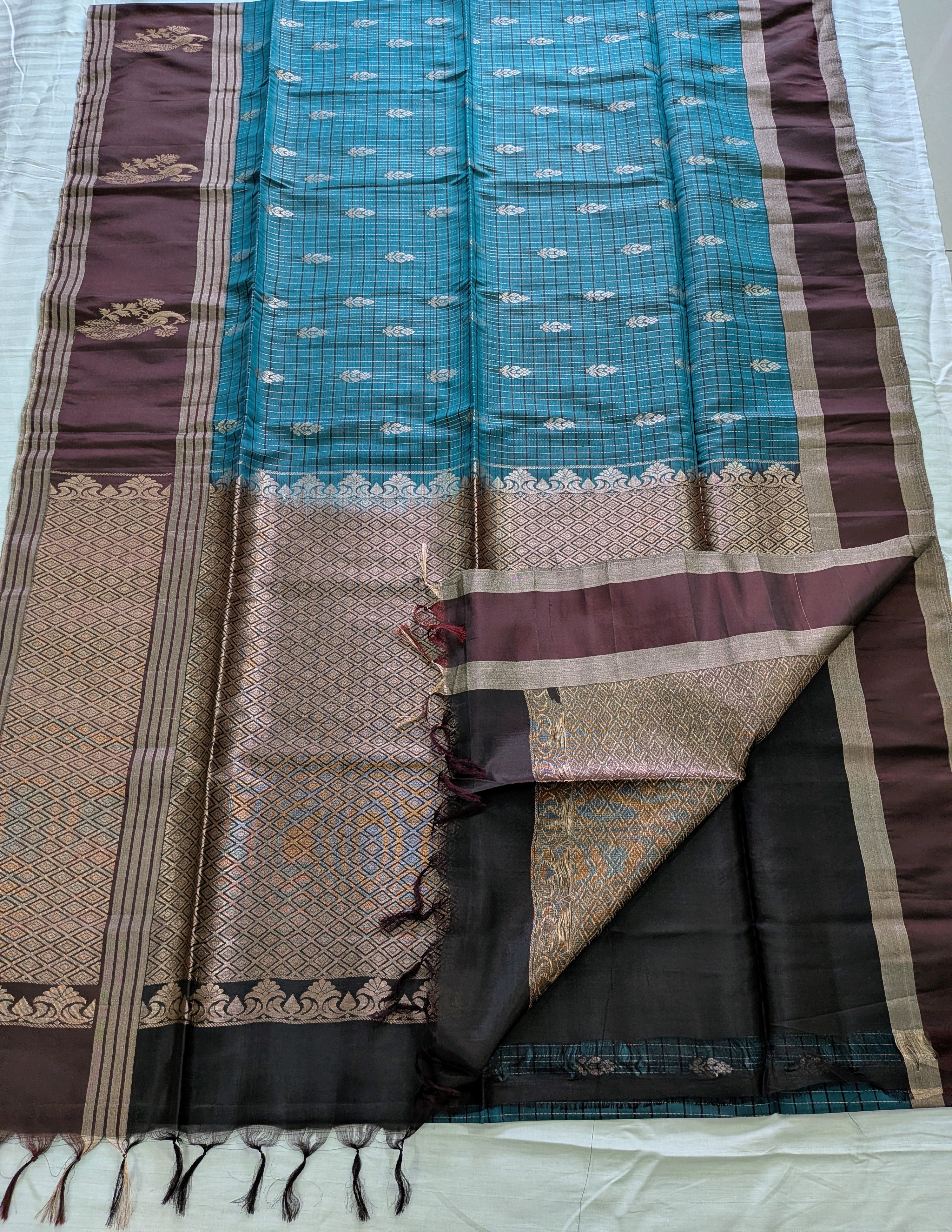 Teal & Coffee Kanchipuram Silk Blend