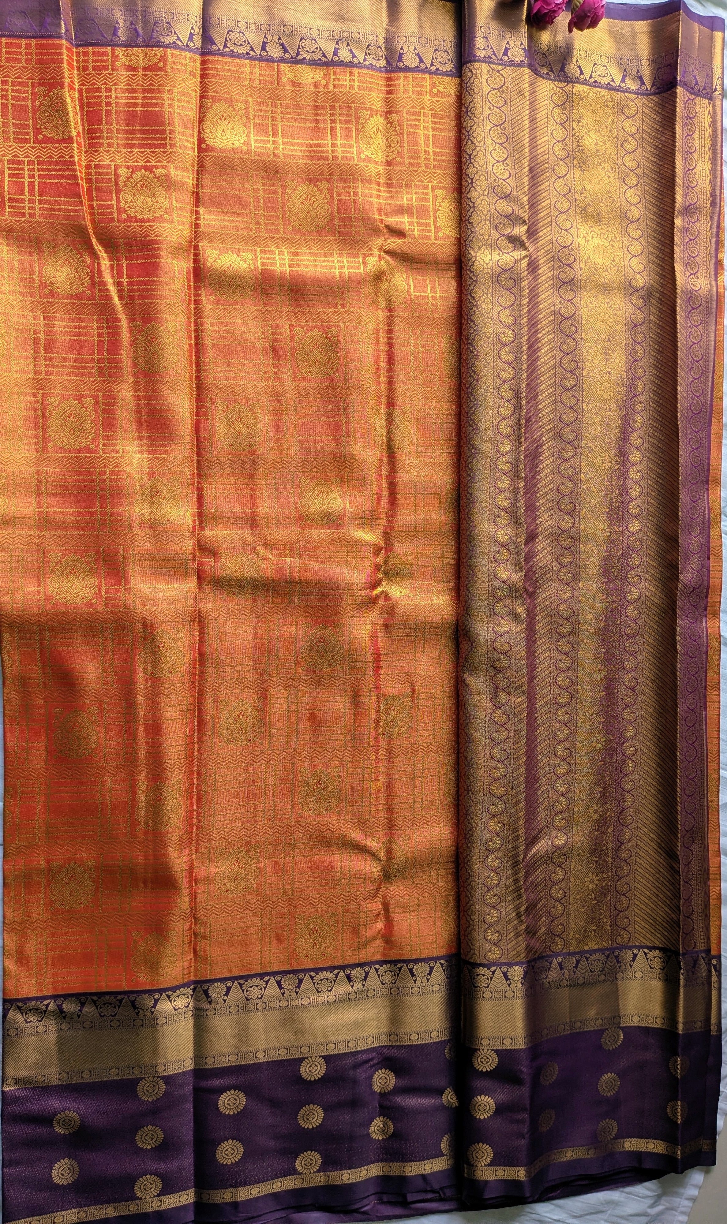 Sunset Glow Kanchi Silk Saree (Orange)