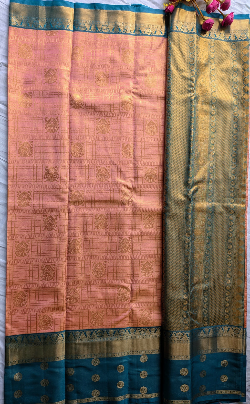 Sunset Glow Kanchi Silk Saree (Pink)