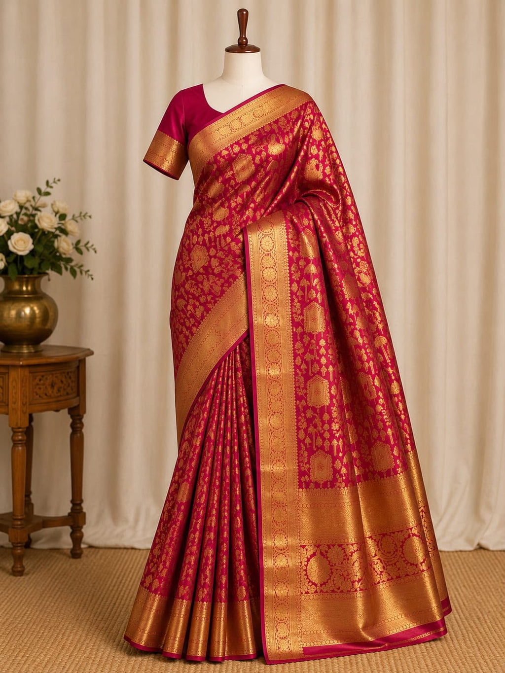 Regal Rangoli Zari Saree - Red & Gold