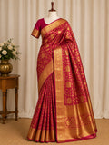 Regal Rangoli Zari Saree - Red & Gold
